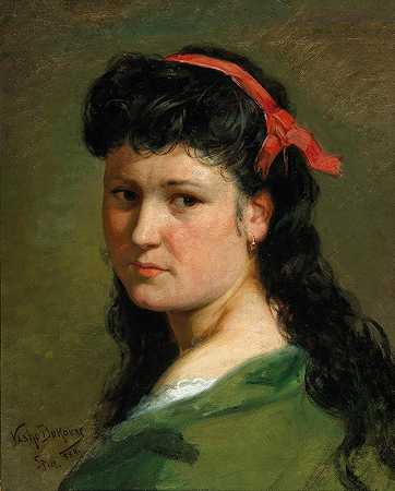 Vlaho Bukovac的《戴着红色发带的女士肖像》