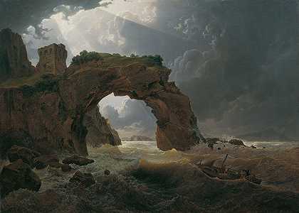 约瑟夫·瑞贝尔在米利斯科拉附近的阿科迪米塞诺（Arco di Miseno）的海上风暴，向尼西达（Nisida）方向眺望