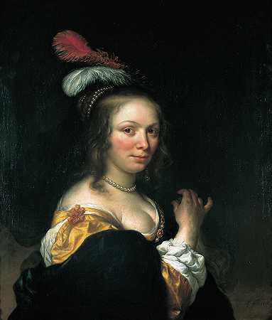 戈弗特·弗林克（Govert Flinck）的《戴着羽毛帽子的女人的肖像》