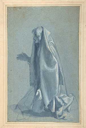 西戈里（Ludovico Cardi）的《左侧侧面跪姿女性人物》