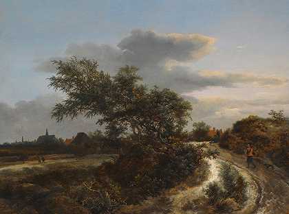 雅各布·范·鲁伊斯代尔（Jacob van Ruisdael）的《沙丘风景与沙路上的农民和哈勒姆的远眺》
