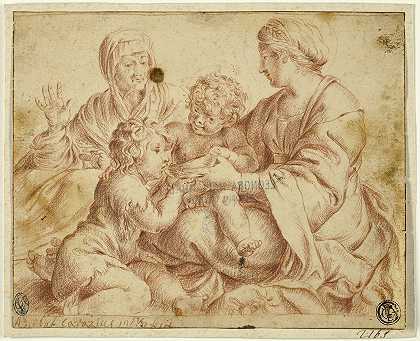 安妮巴·卡拉奇的《圣母与圣徒伊丽莎白和施洗约翰的孩子》