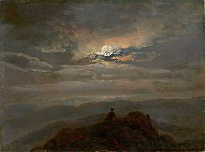 约翰·克里斯蒂安·达尔的《山顶上的流浪者（月光下的风景）》
