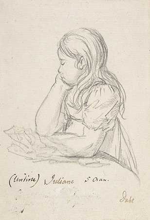 约翰·克里斯蒂安·达尔（Johan Christian Dahl）的《朱莉安·索菲·赫格尔（Juliane Sophie Heger）小时候倚靠在桌子上的肖像》