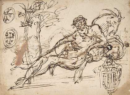 多梅尼科·加吉乌洛的《俯卧的河神、山羊头和纹章研究》
