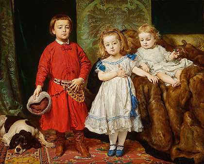 “艺术家的三个孩子塔德乌斯、海伦娜和贝塔的肖像，作者：扬·马特伊科