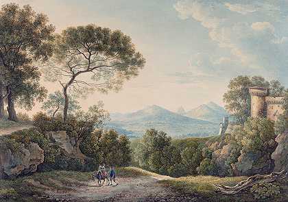 弗朗茨·凯泽曼（Franz Kaisermann）《日落时分从Tivoli穿过台伯河谷的景色》
