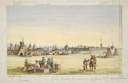 约翰·米克斯·斯坦利的《Fort Union and Distribution of Goods to the Assiniboins》