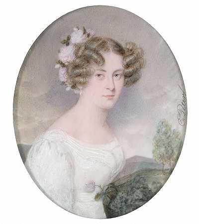 伊曼纽尔·托马斯·彼得（Emanuel Thomas Peter）的《一位头发上插着鲜花的年轻女子的肖像》