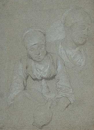 科内利斯·皮耶特斯（Cornelis Pietersz）从左边看到的拿着水壶的女人和她的头部研究。开始