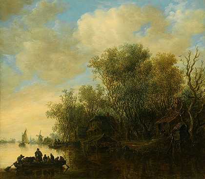 扬·范·戈恩（Jan van Goyen）的《满载渡船驶向繁忙河岸的河流风景》