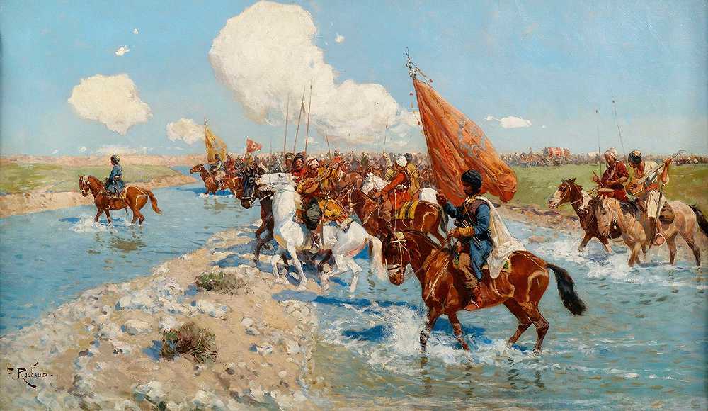 弗朗茨·鲁鲍德（Franz Roubaud）的《骑兵渡河》