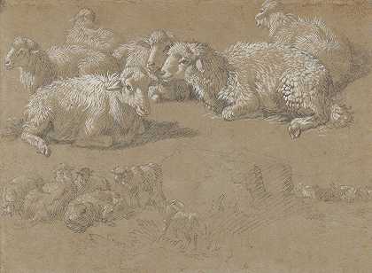 弗朗西斯科·隆多尼奥的《在风景中躺着的羊》