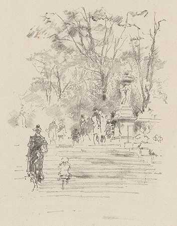 詹姆斯·阿博特·麦克尼尔·惠斯勒的《台阶，卢森堡花园，巴黎》