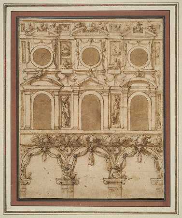 “乔治·瓦萨里（Giorgio Vasari）设计的维基奥宫庭院东墙临时装饰