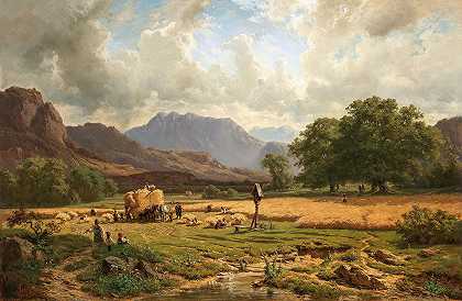 阿道夫·海因里希·李尔的《山上的谷物收获》