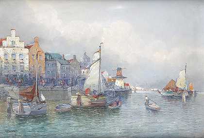 格奥尔格·费希霍夫的《荷兰海港场景》