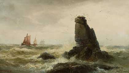 《海洋风景与帆船》，作者：维尔海姆·梅尔比