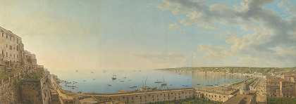 乔瓦尼·巴蒂斯塔·卢西耶里（Giovanni Battista Lusieri）的《那不勒斯湾景色，从皮佐法尔科内（Pizzofalcone）向西南看波西利波角》（Capo di Posilippo）