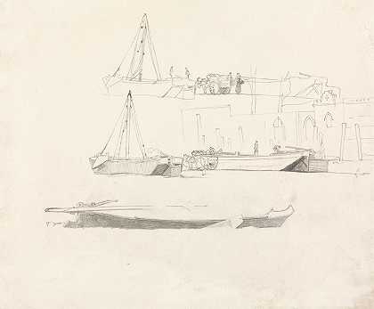 科内利乌斯·瓦利的《船、人物、手推车和建筑研究》