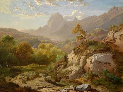 阿尔伯特·奥古斯特·齐默尔曼的《广阔山景中的马鹿》