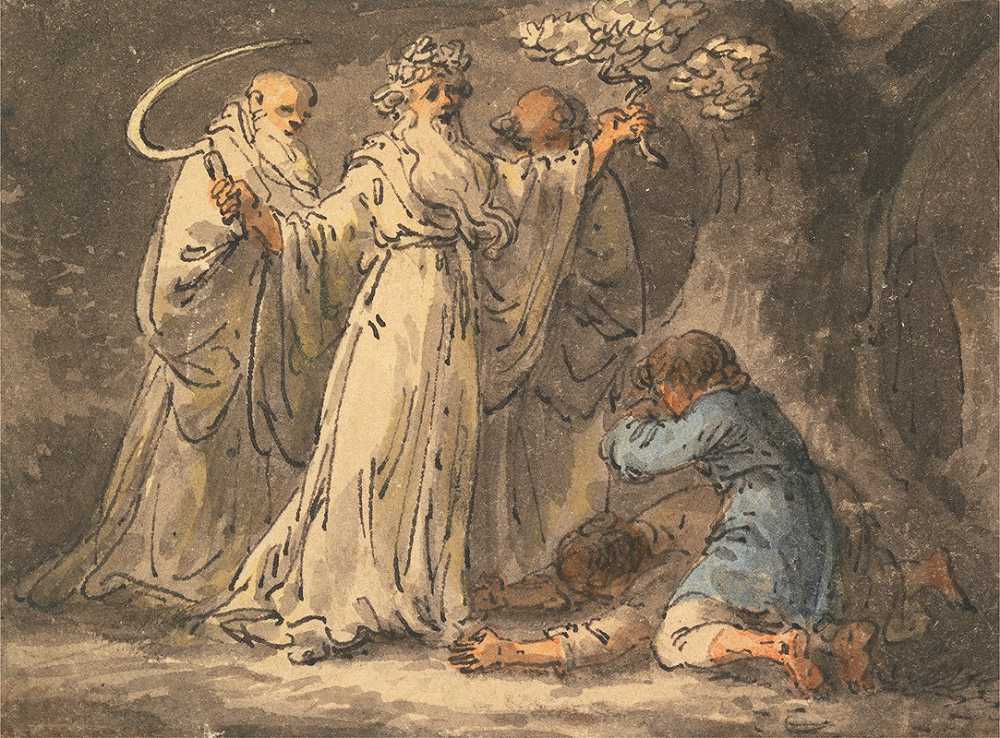 朱利叶斯·凯撒·伊贝特森（Julius Caesar Ibbetson）的《德鲁伊从树上割下槲寄生》