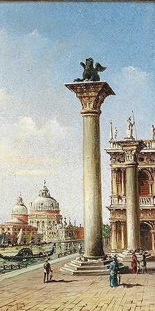 马可·格鲁巴斯（Marco Grubas）的《威尼斯，圣马可圆柱上的圣玛利亚致敬》