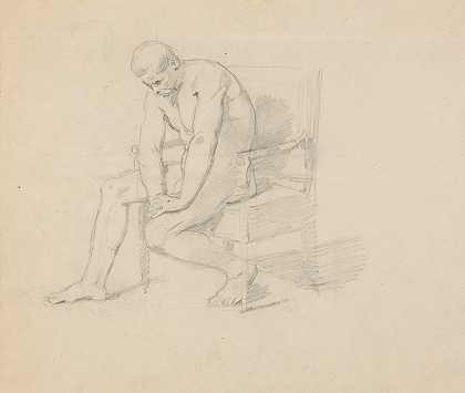 Józef Simmler的《芭芭拉·拉齐维之死》（裸体，变种）绘画中的国王人物研究