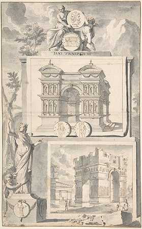 “Jan Goeree的Janus神庙重建（上图）和废墟视图（下图）