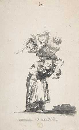 弗朗西斯科·德·戈亚（Francisco de Goya）的《噩梦》（Nightmare）：一位背着人像的老妇人