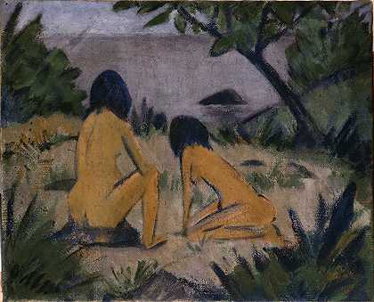 奥托·穆勒（Otto Mueller）的《莫里茨堡湖畔的坐姿和跪姿》