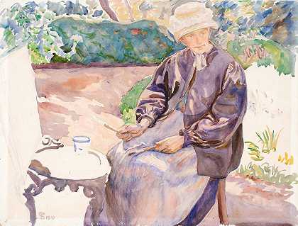 “艺术家的妻子，画家安娜·西伯格，在弗里茨·西伯格的史密斯花园里
