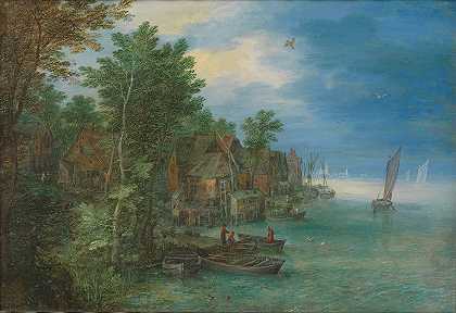 《沿河村庄的景色》作者：Jan Brueghel The Elder