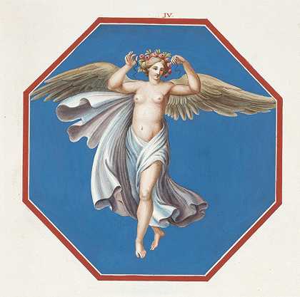 “戴着花冠的女天使八角形画”，皮埃尔·让·马里埃特著