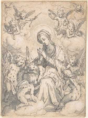 弗里德里希·苏斯特里斯的《云中小天使环绕的圣母和孩子》