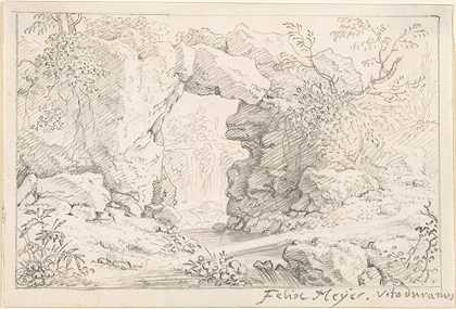 Felix Meyer的《自然拱门和瀑布风景》