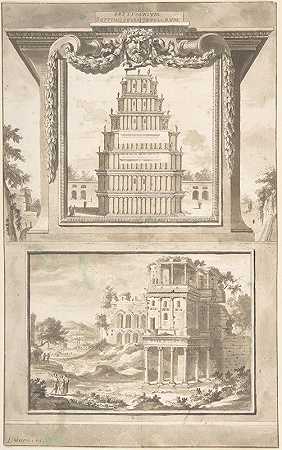 “重建塞普蒂米乌斯·塞维鲁斯纪念碑（上图），遗址视图（下图），作者：Jan Goeree