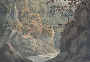 约翰·沃威克·史密斯的《阿尔卑斯桥和木马附近的林地风景》