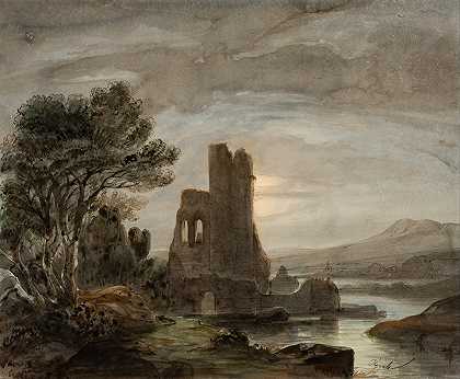 Lluís Rigalt的《废墟修道院夜景》