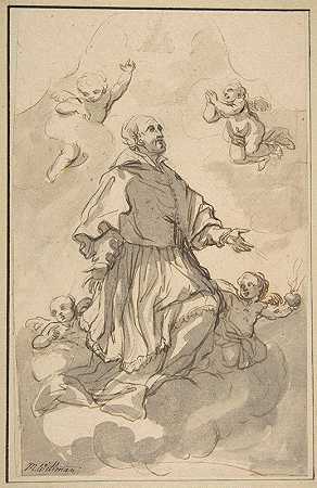 约翰·雅各布·埃贝尔维瑟《天使环绕的云上的圣奥古斯丁》