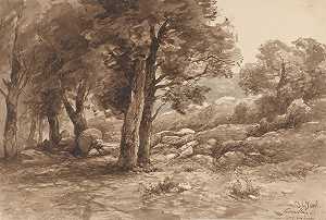 约翰内斯·吉斯伯特·沃格尔的《岩石风景与树木》