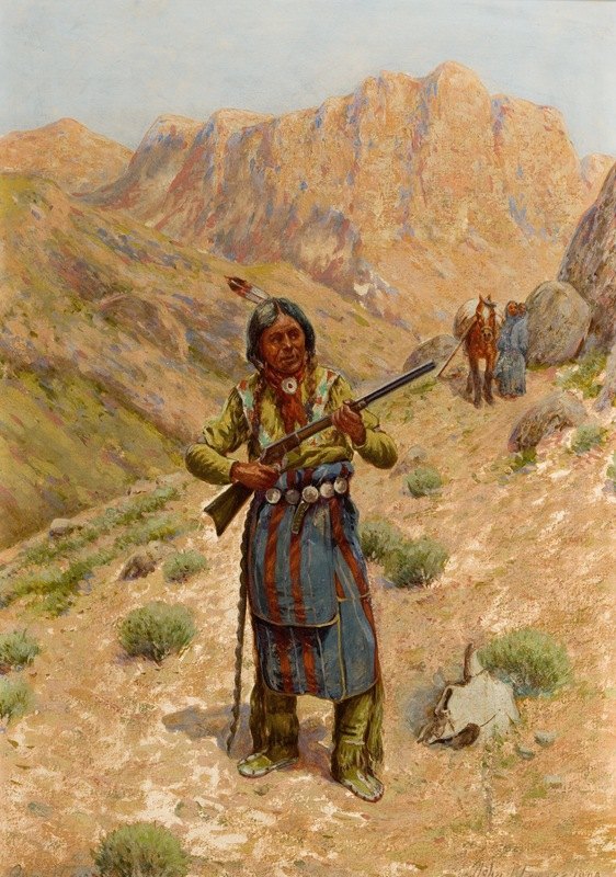 约翰·豪瑟的《带步枪的平原印第安人》