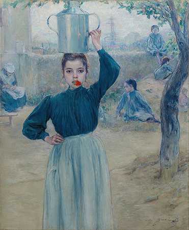 阿道夫·吉亚德的《红色康乃馨的乡村小女孩》