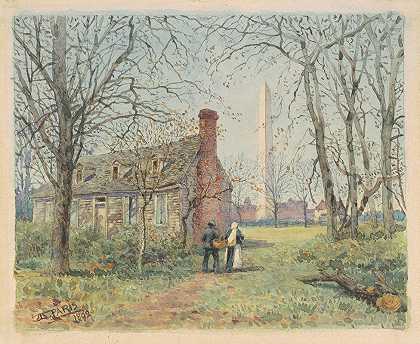 沃尔特·帕里斯的《大卫·伯恩斯的小屋和华盛顿纪念碑》
