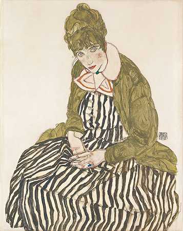 《穿着条纹连衣裙的伊迪丝》（Edith with Striped Dress，Sitting by 埃贡·席勒）