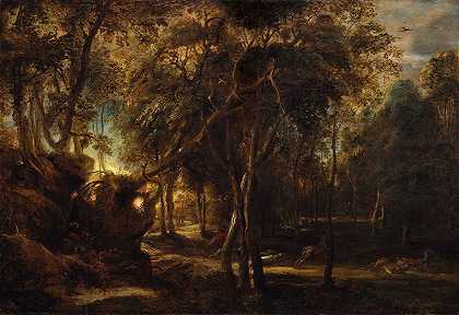 彼得·保罗·鲁本斯的《黎明的森林与猎鹿》