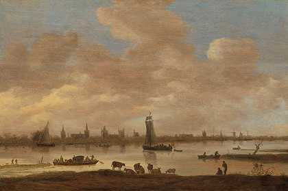 扬·范·戈恩（Jan van Goyen）的《隔着河流的想象小镇，维亚宁的圣波尔塔》（Tower of Saint Pol in Vianen）