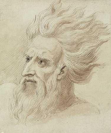 塞缪尔·德·王尔德的《风中留着胡子和长发的男人的头像》