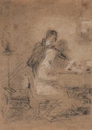 威廉·穆莱迪的《室内两人素描：一人坐，一人站》