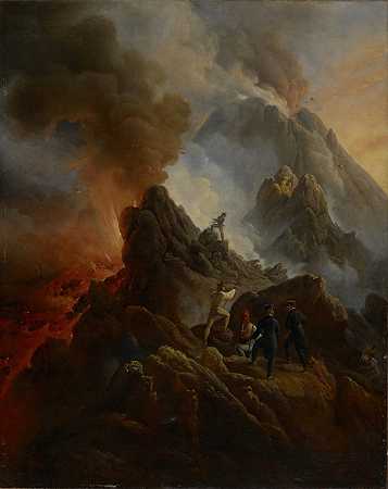 “维苏威火山喷发，艺术家和他的父亲，卡尔·弗内特，在前景中”